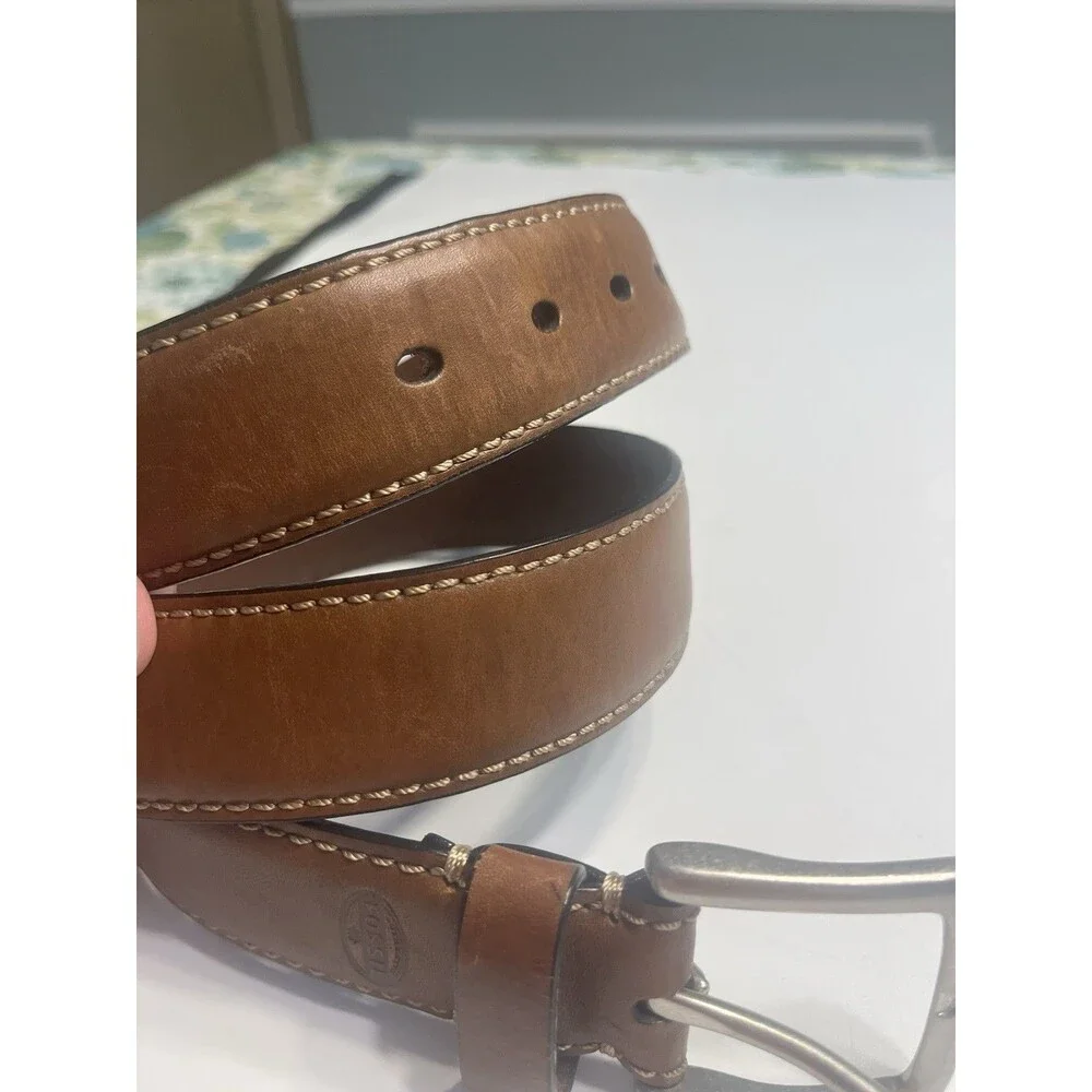 Fossil Dress Belt Brown Sz 34 Genuine Leather Stitching